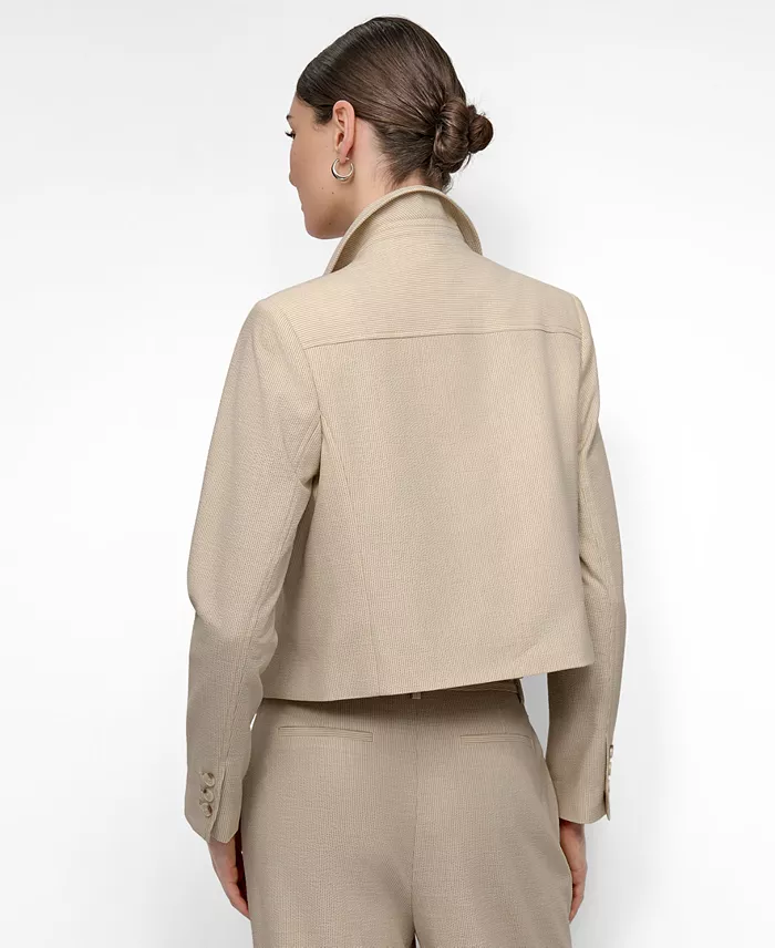 Alfani DKNY Women's Seersucker Button-Front Cropped Jacket Women's Fashion Shoes & Accessories