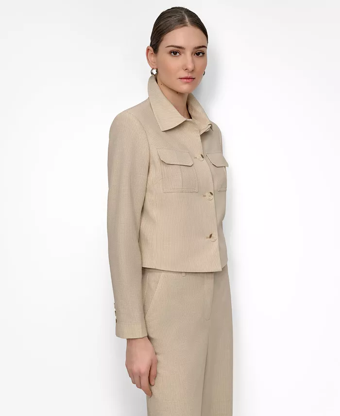 Alfani DKNY Women's Seersucker Button-Front Cropped Jacket Women's Fashion Shoes & Accessories