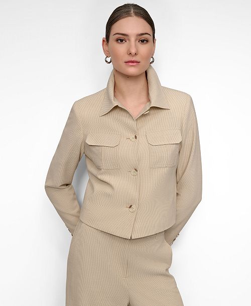 alfani DKNY Women's Seersucker Button-Front Cropped Jacket Women's Fashion Shoes & Accessories