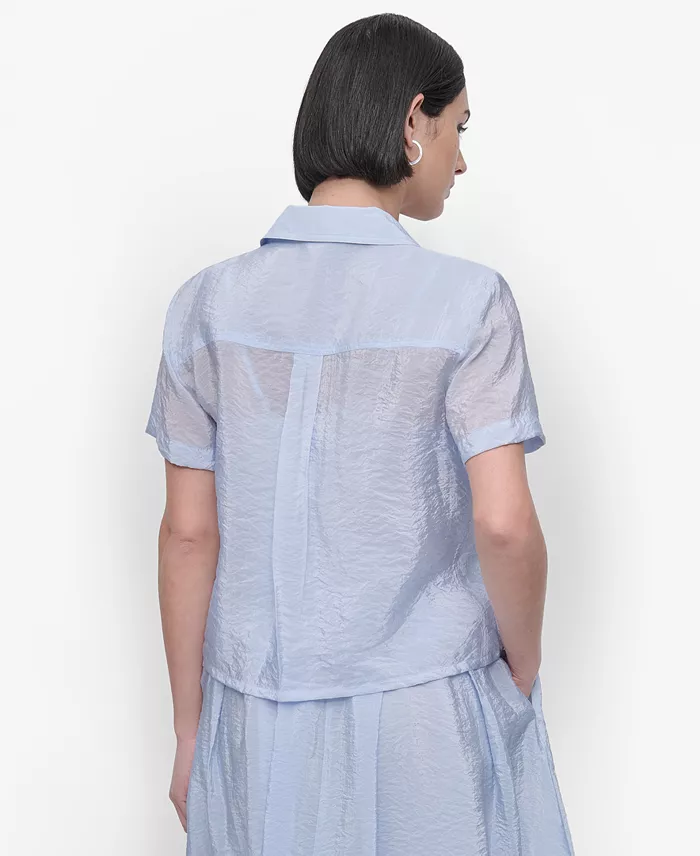 Alfani DKNY Women's Short-Sleeve Button-Front Tech Shirt Women's Fashion Shoes & Accessories