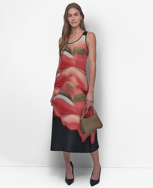 alfani DKNY Women's Sleeveless Border Print Shift Dress Women's Fashion Shoes & Accessories