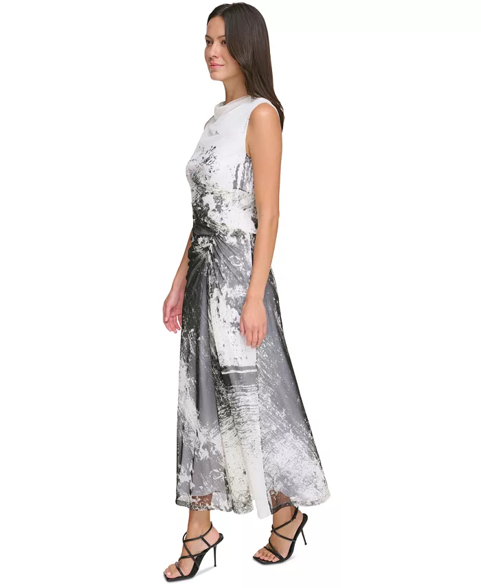 Alfani DKNY Women's Sleeveless Cowlneck Side-Ruched Midi Dress Women's Fashion Shoes & Accessories