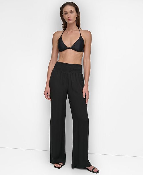 alfani DKNY Women's Smocked-Waist Cover-Up Pull-On Pants Women's Fashion Shoes & Accessories