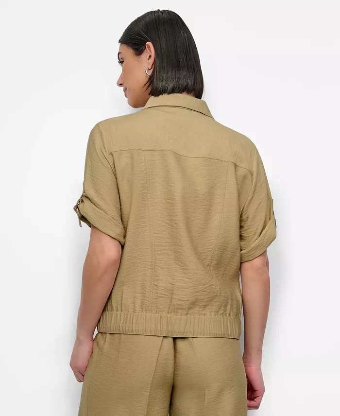 Alfani DKNY Women's Snap-Front Roll-Tab Short-Sleeve Jacket Women's Fashion Shoes & Accessories