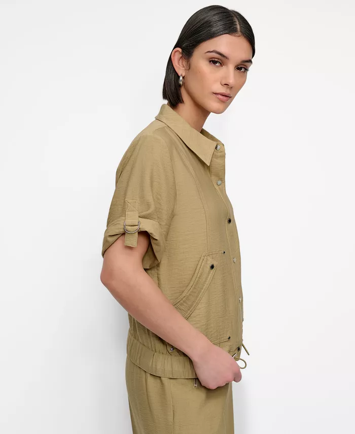 Alfani DKNY Women's Snap-Front Roll-Tab Short-Sleeve Jacket Women's Fashion Shoes & Accessories