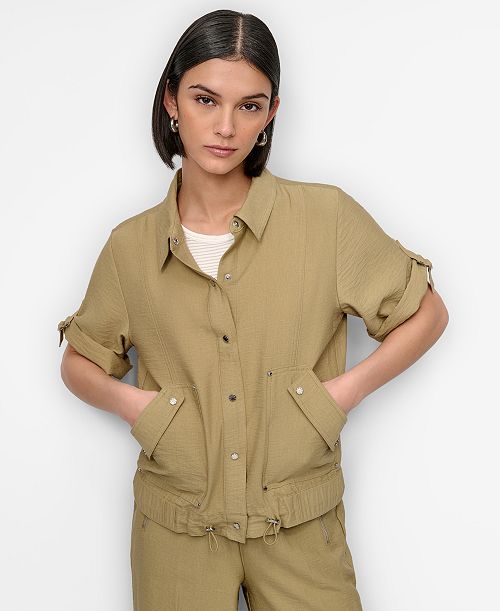 alfani DKNY Women's Snap-Front Roll-Tab Short-Sleeve Jacket Women's Fashion Shoes & Accessories