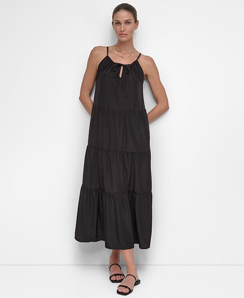 alfani DKNY Women's Tiered Maxi Dress Swim Cover-Up Women's Fashion Shoes & Accessories