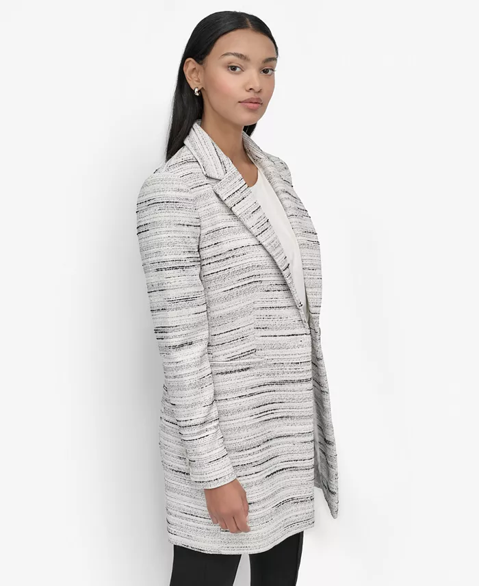 Alfani DKNY Women's Tweed Notch-Collar One-Button Long Blazer Women's Fashion Shoes & Accessories