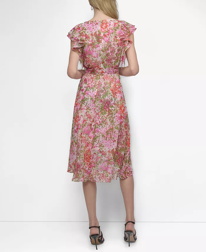 Alfani DKNY Women's V-Neck Flutter-Sleeve Faux-Wrap Dress Women's Fashion Shoes & Accessories