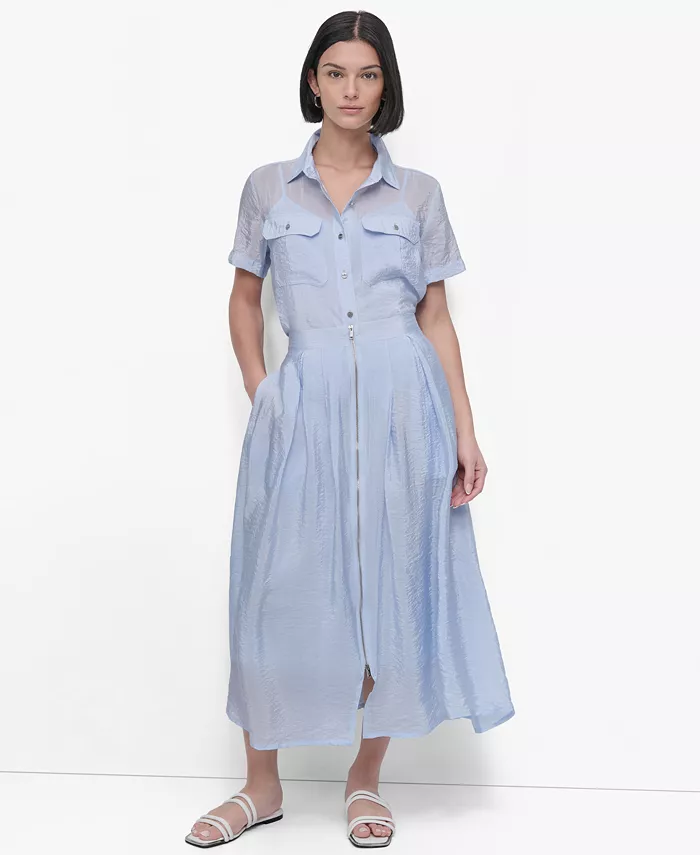 Alfani DKNY Women's Zip-Front Tech Midi Skirt Women's Fashion Shoes & Accessories