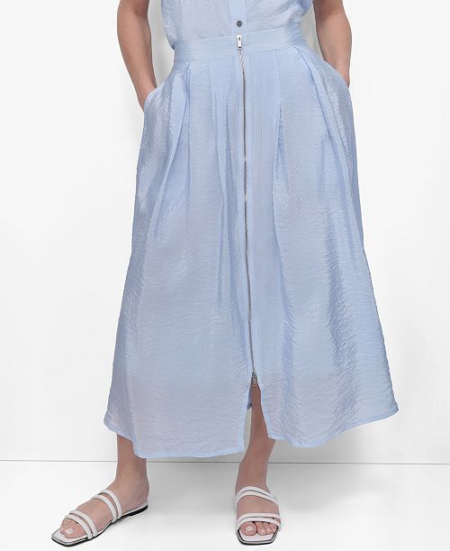 alfani DKNY Women's Zip-Front Tech Midi Skirt Women's Fashion Shoes & Accessories