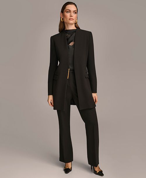 alfani Donna Karan New York Donna Karan Collarless Topper Jacket & Straight Leg Pant Women's Fashion Shoes & Accessories