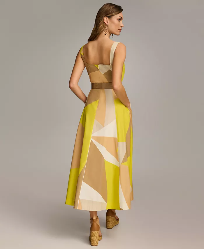 Alfani Donna Karan New York Donna Karan Women's Square-Neck Buckled Sleeveless Midi Dress Women's Fashion Shoes & Accessories