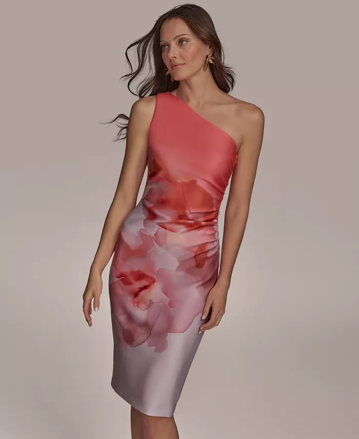 Alfani Donna Karan New York Petite Floral One-Shoulder Sheath Dress Women's Fashion Shoes & Accessories