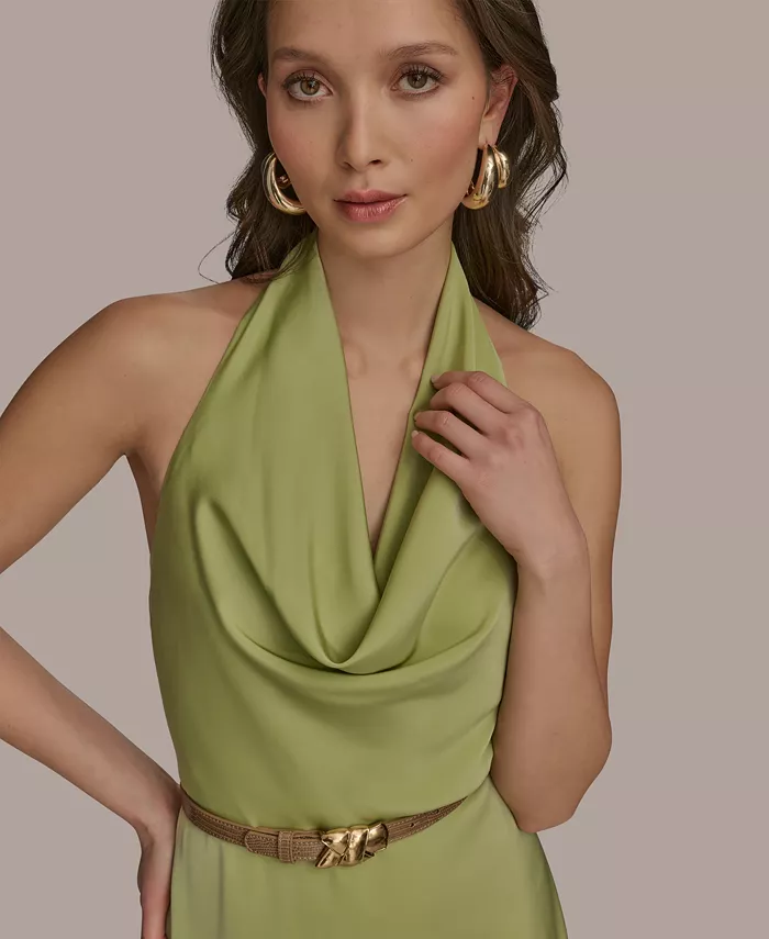 Alfani Donna Karan New York Petite Satin Belted Cowlneck Midi Dress Women's Fashion Shoes & Accessories