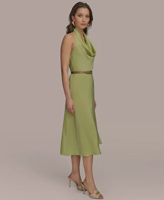 Alfani Donna Karan New York Petite Satin Belted Cowlneck Midi Dress Women's Fashion Shoes & Accessories