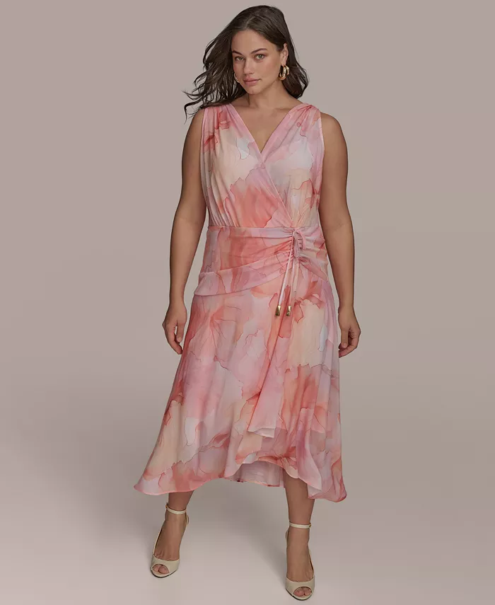 Alfani Donna Karan New York Plus Size Floral-Print Surplice Midi Dress Women's Fashion Shoes & Accessories