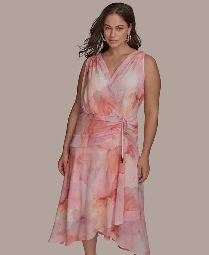 Alfani Donna Karan New York Plus Size Floral-Print Surplice Midi Dress Women's Fashion Shoes & Accessories