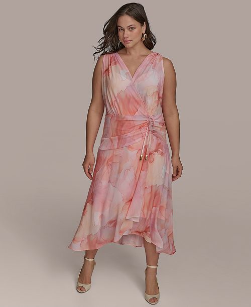alfani Donna Karan New York Plus Size Floral-Print Surplice Midi Dress Women's Fashion Shoes & Accessories