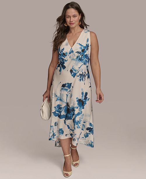 alfani Donna Karan New York Plus Size V-Neck High-Low Dress Women's Fashion Shoes & Accessories