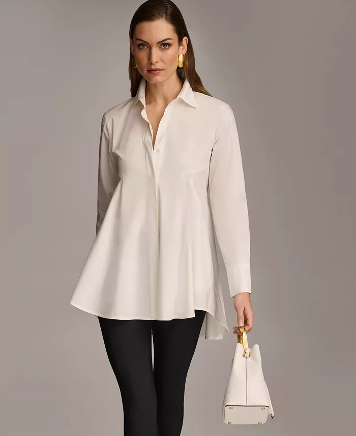 Alfani Donna Karan New York Women's A-Line Button Down Poplin Tunic Women's Fashion Shoes & Accessories