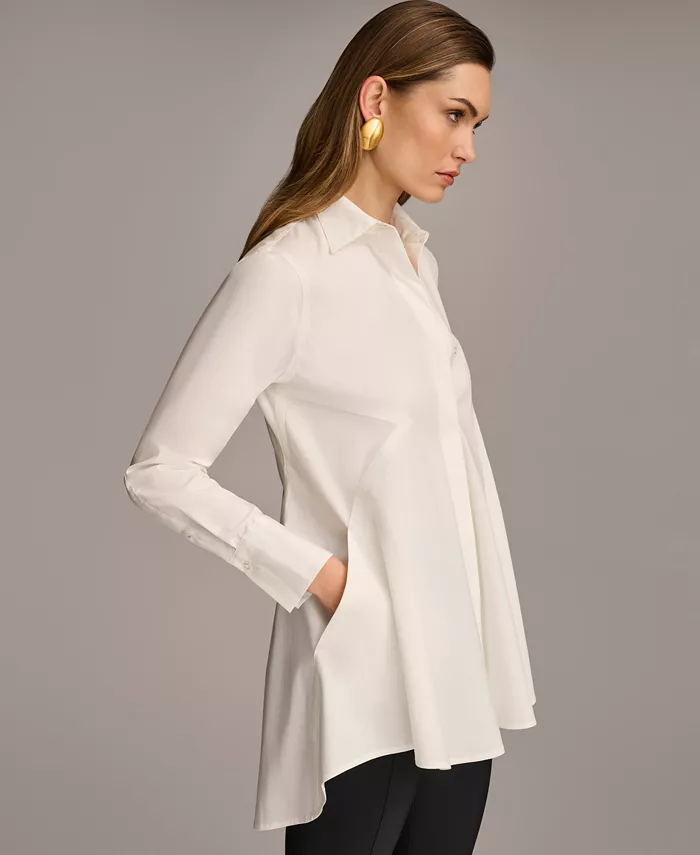 Alfani Donna Karan New York Women's A-Line Button Down Poplin Tunic Women's Fashion Shoes & Accessories