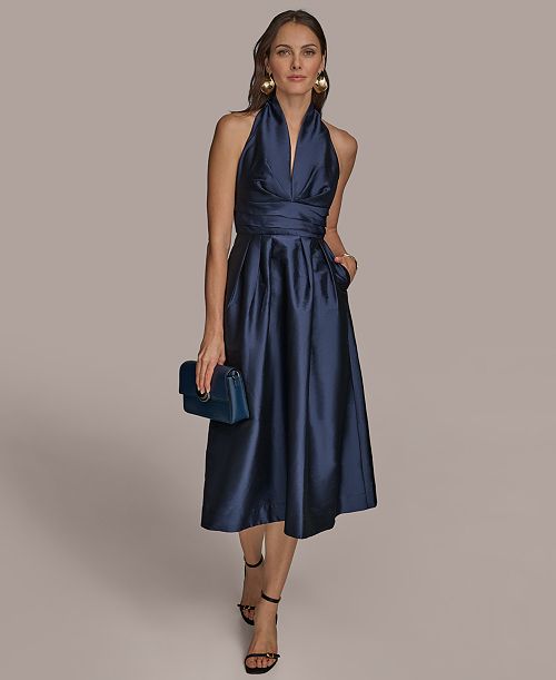 alfani Donna Karan New York Women's A-Line Halter Midi Dress Women's Fashion Shoes & Accessories