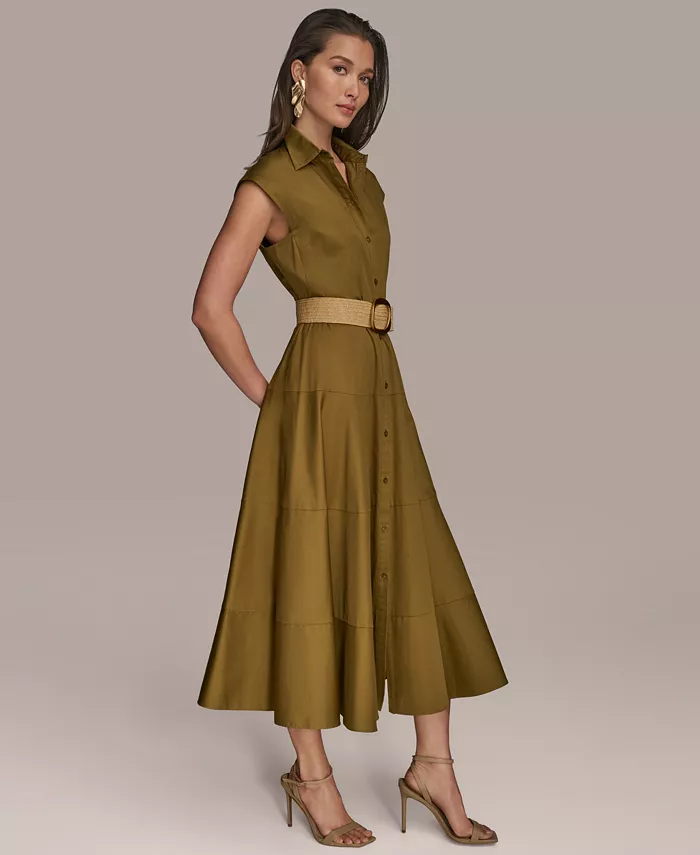 Alfani Donna Karan New York Women's Belted Cap-Sleeve Dress Women's Fashion Shoes & Accessories