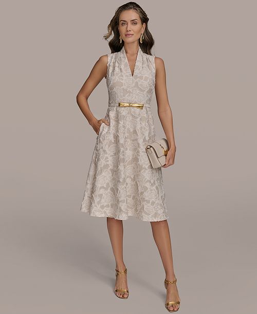 alfani Donna Karan New York Women's Belted Jacquard Dress Women's Fashion Shoes & Accessories