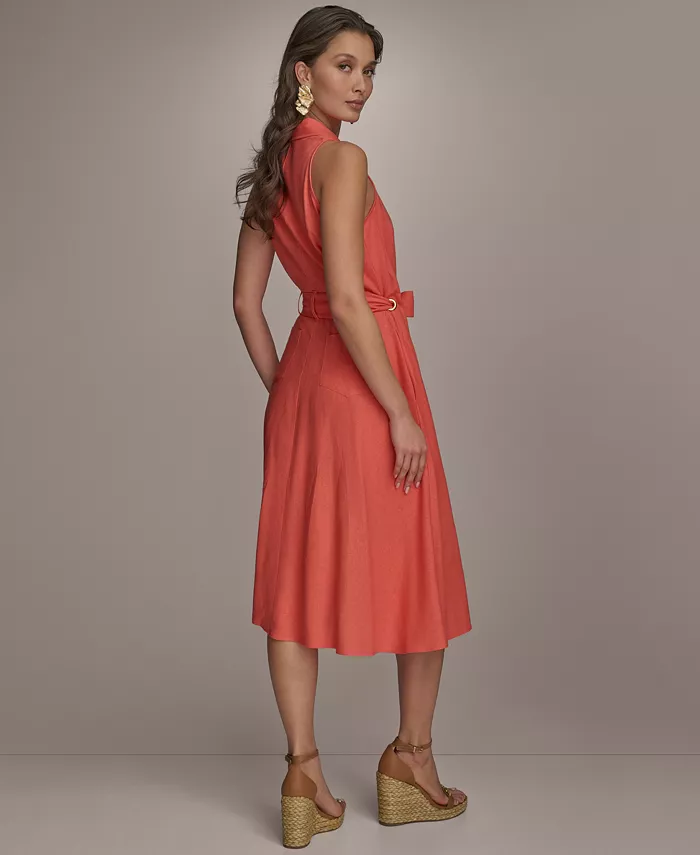 Alfani Donna Karan New York Women's Belted Linen Shirt Dress Women's Fashion Shoes & Accessories