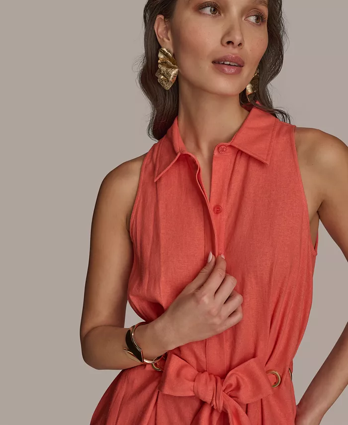 Alfani Donna Karan New York Women's Belted Linen Shirt Dress Women's Fashion Shoes & Accessories