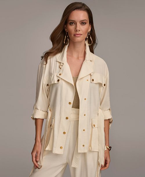 Donna Karan New York Women's Belted Utility Jacket Women's Fashion Shoes & Accessories