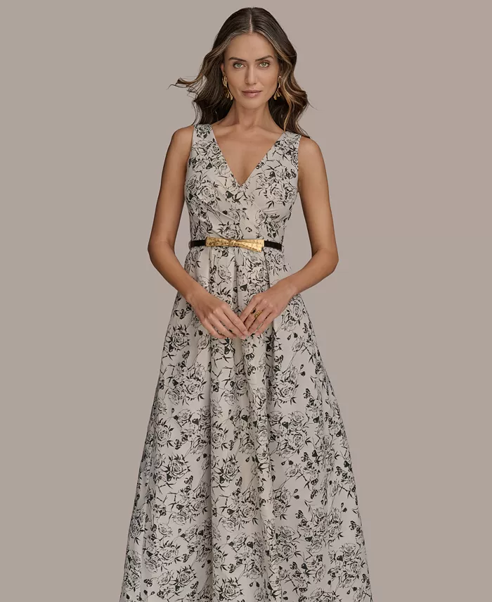 Alfani Donna Karan New York Women's Belted V-Neck Jacquard Ball Gown Women's Fashion Shoes & Accessories