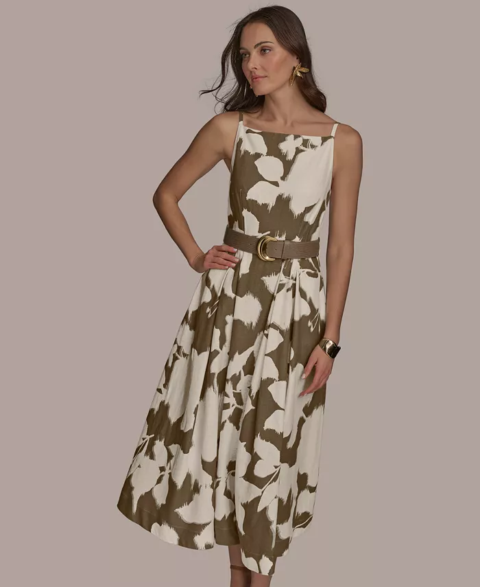 Alfani Donna Karan New York Women's Boat-Neck Linen Midi Dress Women's Fashion Shoes & Accessories