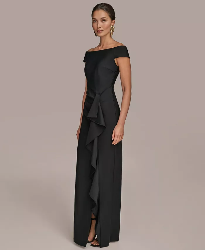 Alfani Donna Karan New York Women's Boat-neck Ruffle Slit Gown Women's Fashion Shoes & Accessories