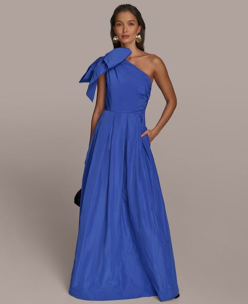 alfani Donna Karan New York Women's Bow-Trim One-Shoulder Gown Women's Fashion Shoes & Accessories