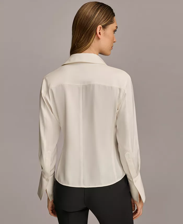 Alfani Donna Karan New York Women's Button Front Point Hem Top Regular & Petite Sizes Women's Fashion Shoes & Accessories