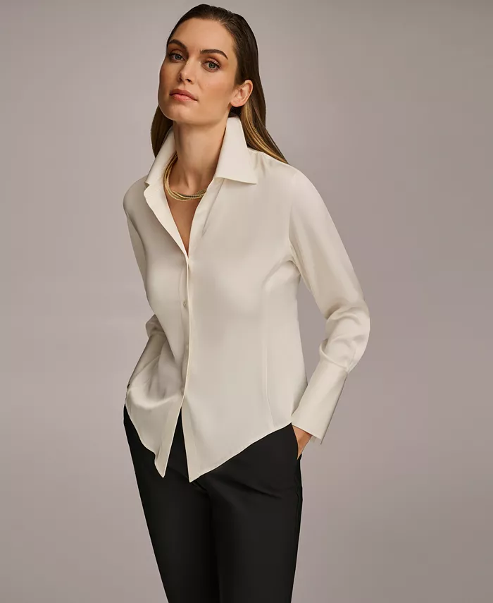 Alfani Donna Karan New York Women's Button Front Point Hem Top Regular & Petite Sizes Women's Fashion Shoes & Accessories