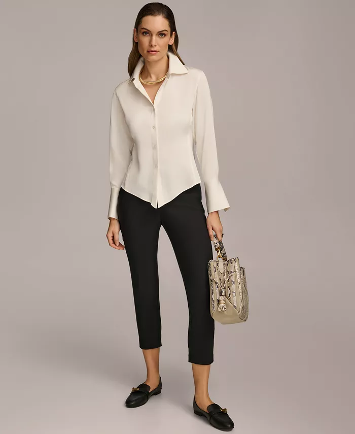 Alfani Donna Karan New York Women's Button Front Point Hem Top Regular & Petite Sizes Women's Fashion Shoes & Accessories