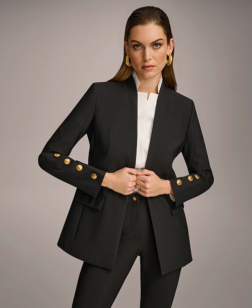 alfani Donna Karan New York Women's Button Sleeve Blazer Regular & Petite Women's Fashion Shoes & Accessories