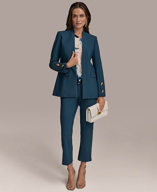 alfani Donna Karan New York Women's Button-Sleeve Blazer & Slim-Leg Ankle Pants Regular & Petite Women's Fashion Shoes & Accessories