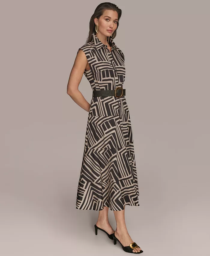 Alfani Donna Karan New York Women's Cap Sleeve Printed Shirt Dress Women's Fashion Shoes & Accessories