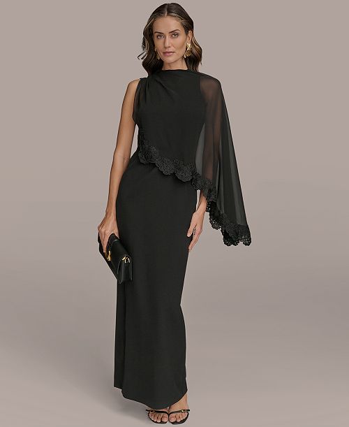 alfani Donna Karan New York Women's Chiffon-Cape-Overlay Gown Women's Fashion Shoes & Accessories