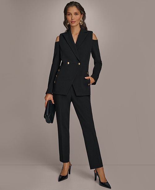 alfani Donna Karan New York Women's Cold Shoulder Blazer & Slim Leg Pants Women's Fashion Shoes & Accessories
