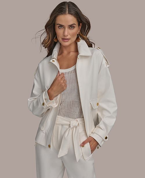alfani Donna Karan New York Women's Cotton-Blend Utility Jacket Women's Fashion Shoes & Accessories