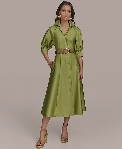 alfani Donna Karan New York Women's Cotton Midi Shirtdress Women's Fashion Shoes & Accessories