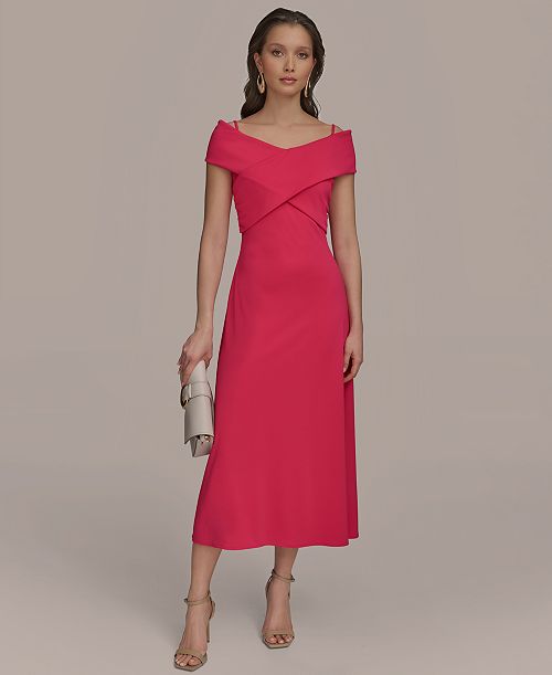 alfani Donna Karan New York Women's Criss-Cross Off-Shoulder Dress Women's Fashion Shoes & Accessories