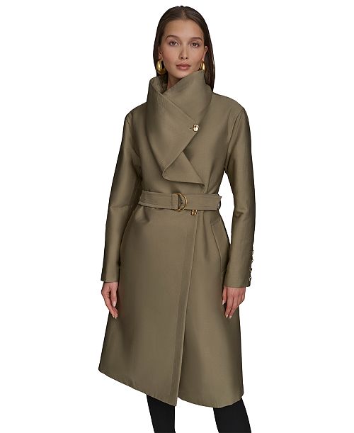 alfani Donna Karan New York Women's Draped-Neck Trench Coat Women's Fashion Shoes & Accessories