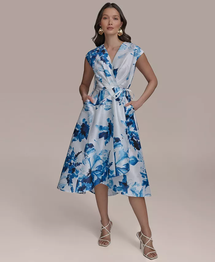 Alfani Donna Karan New York Women's Floral-Print Tie-Waist Midi Dress Women's Fashion Shoes & Accessories
