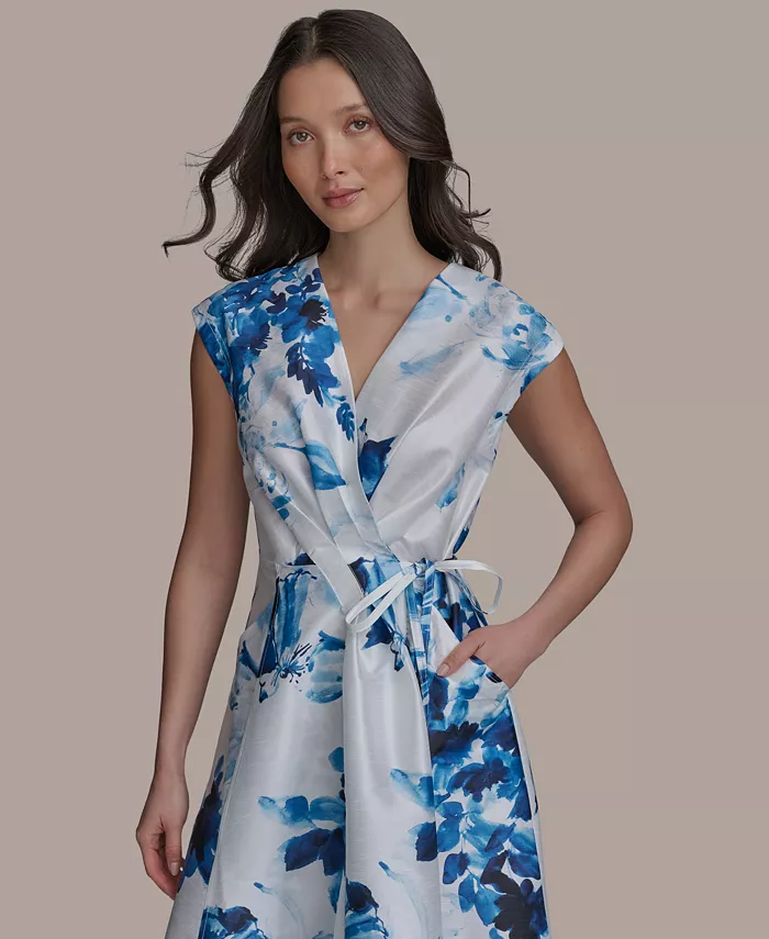 Alfani Donna Karan New York Women's Floral-Print Tie-Waist Midi Dress Women's Fashion Shoes & Accessories